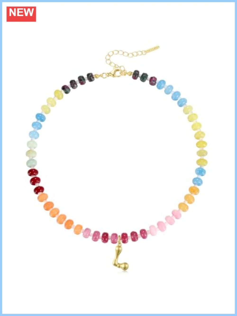 14K Gold Plated Initial Choker Necklace Natural Amazonite Beaded Boho